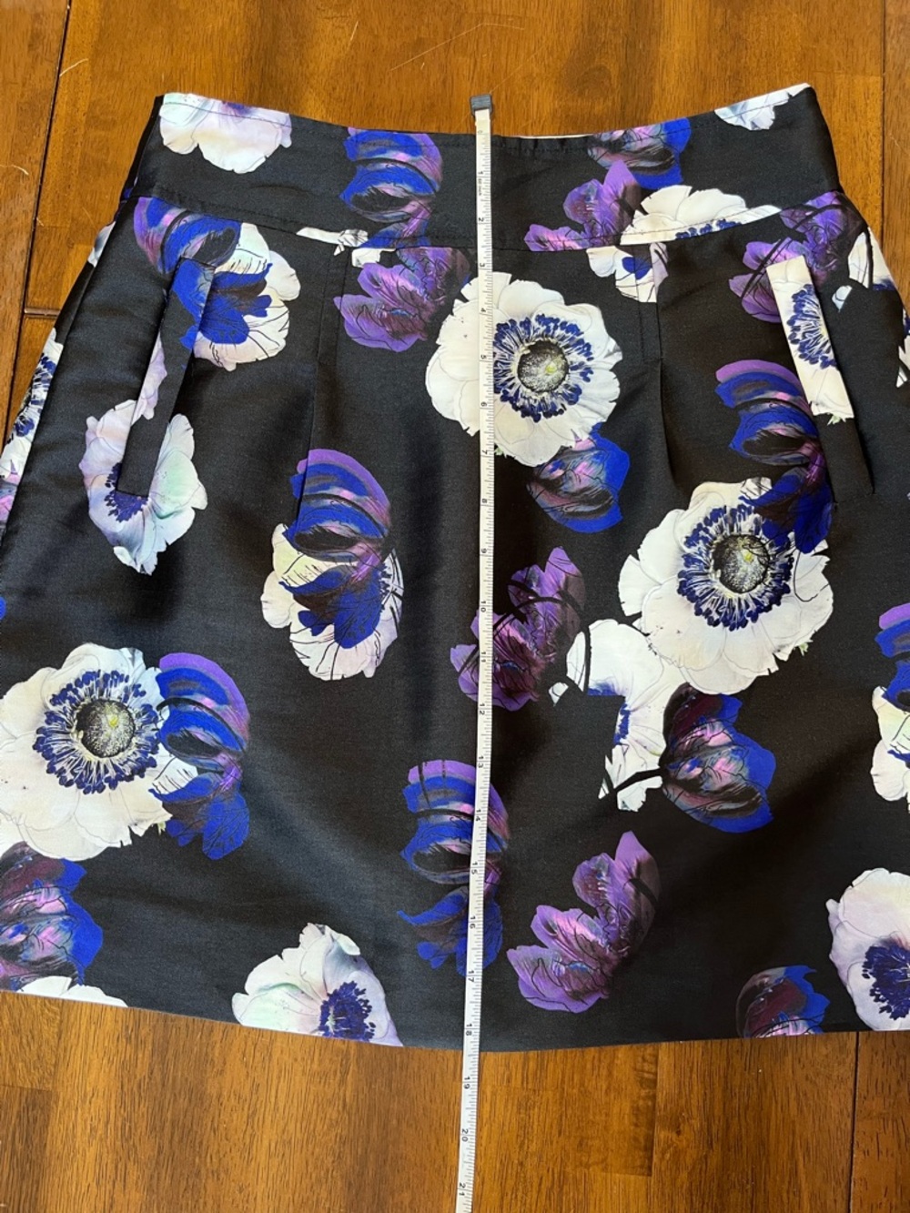 J. Crew Black A-Line Skirt with Blue, Purple & White Floral Print - Picture 6 of 7